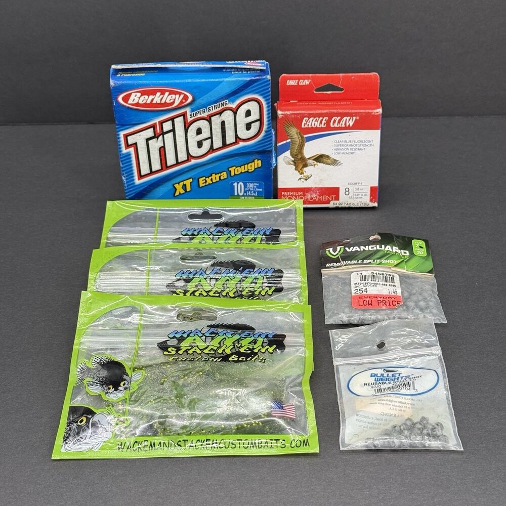 Fishing Lot Berkley Trilene XT 10LB Low Vis Green 330 Yrds + Softail Grub + More